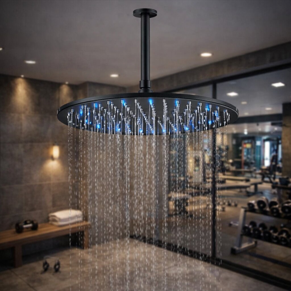 Premium hospitality bathroom shower zone designed with organized integrated fixture placement